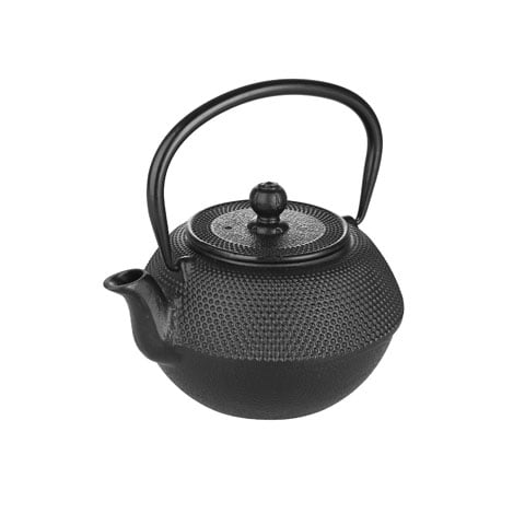 CAST IRON TEAPOT w/FILTER, ORIENTAL