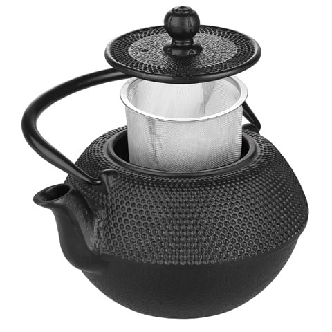 CAST IRON TEAPOT w/FILTER, ORIENTAL