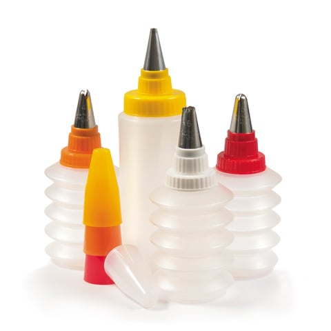 PASTRY TUBE SET w/4 S/S NOZZLES & 4 SQUEEZE BOTTLES