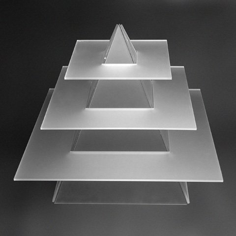 Bfooding Acrylic Tri-Tier Pyramid Square Buffet Display, 425x425x360mm, Frosted
