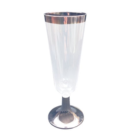 Bfooding Disposable Champagne Glass W/Silver Rim Ø5.5xH16.2cm,150ml, 10Pcs/Ptk