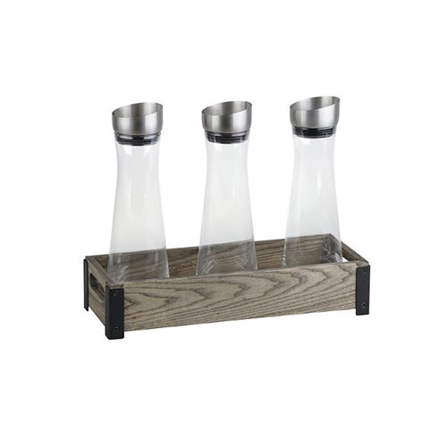 Tiger Hotel Glass Cereal Dispenser With Stainless Steel Cap With Wooden Tray L41.7xW16.1xH32.5cm 3X1.1L Natural