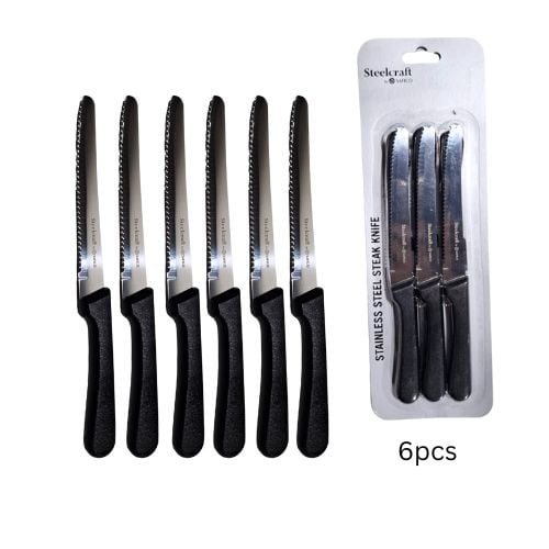 Steelcraft Steak Knife With Black Plastic Handle L21.5cm, Round End, 6Pcs/Pack