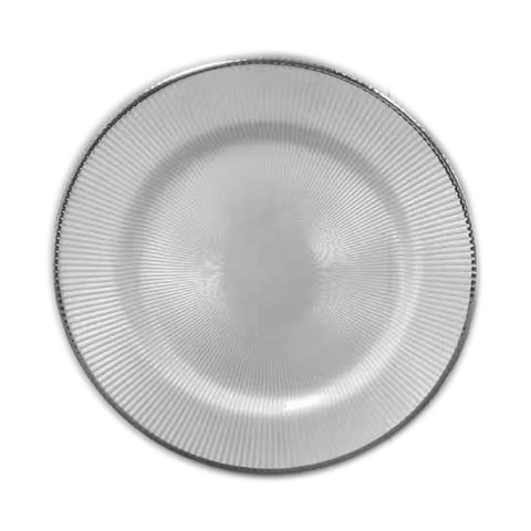 Glass Round Charger Plate Ø27cm, Line White With Silver Rim