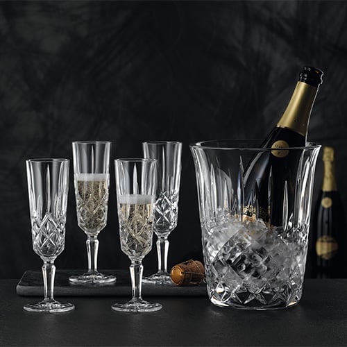 Nachtmann Noblesse Lead Free Crystal 5PC Set Celebration Set, 4xChampagne Glass Ø6.9xH20.4cm, 155ml, 1xIce Bucket Ø18xH22.5cm, 2690ml