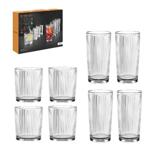 Nachtmann Aperitivo Lead Free Crystal 8 Pc Set Of 4x Tumbler Ø8.6xH9.7cm, 370ml, 4x Longdrink Ø7.6xH14.9cm, 395ml