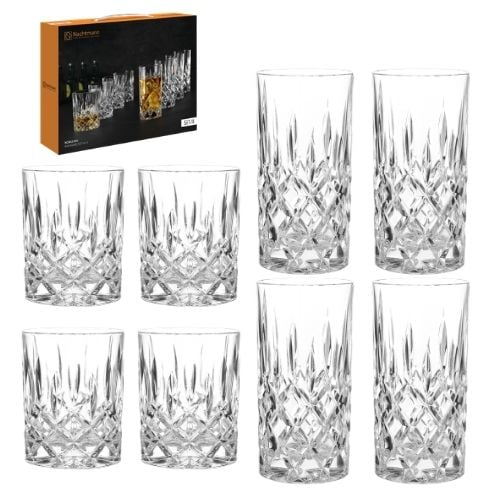 Nachtmann Noblesse Lead Free Crystal 8 Pc Set Of 4x Sumbler Ø8.2xH10.2cm, 295ml, 4x Longdrink Ø7.7xH15.1cm, 395ml