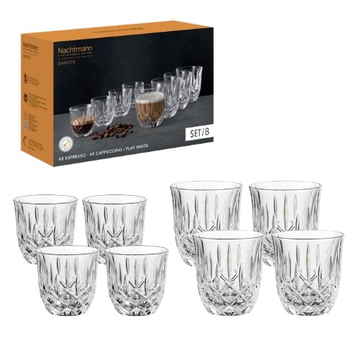 Nachtmann Noblesse Barista Lead Free Crystal 8PC Set Of 4xExpresso Cup 90ml, 4xCappuccino Cup 234ml