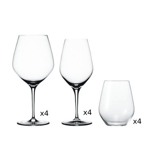 Spiegelau Tumbler Set Of 4Xred Wine Glass Ø8.9xH21.8cm, 480ml, 4xWhite Wine Glass Ø8.5xH21cm, 420ml, 4Xtumbler L Ø8.9xH11.2cm, 460ml, Set Of 12, Authentis