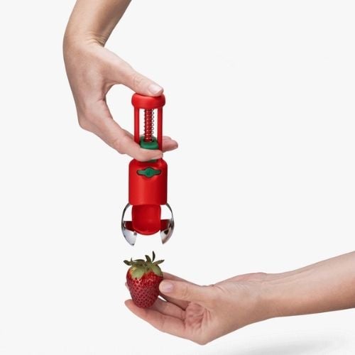 Dreamfarm Stainless Steel Hullapit Berry Huller & Pitter 3-In 1 Fruit Tool L12.5xW4.5cm,Red+Green