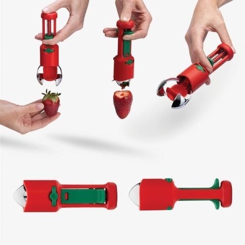 Dreamfarm Stainless Steel Hullapit Berry Huller & Pitter 3-In 1 Fruit Tool L12.5xW4.5cm,Red+Green