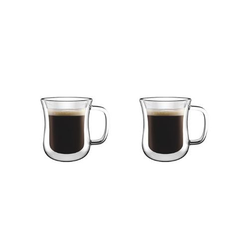 Aramoro Borosilicate Glass Double Wall Cup With Handle, 100ml, 2Pcs/Set