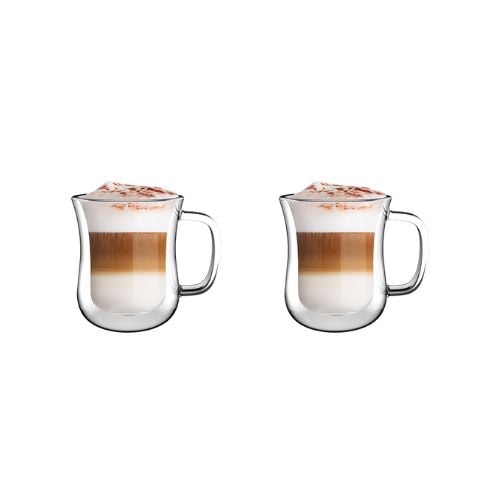 Aramoro Borosilicate Glass Double Wall Cup With Handle, 250ml, 2Pcs/Set