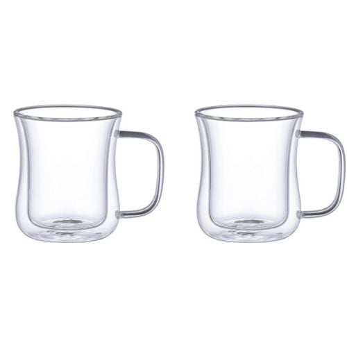 Aramoro Borosilicate Glass Double Wall Cup With Handle, 350ml, 2Pcs/Set