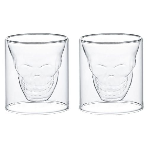 Aramoro Borosilicate Double Wall Glass, 200ml, 2Pcs/Set, Skull Design