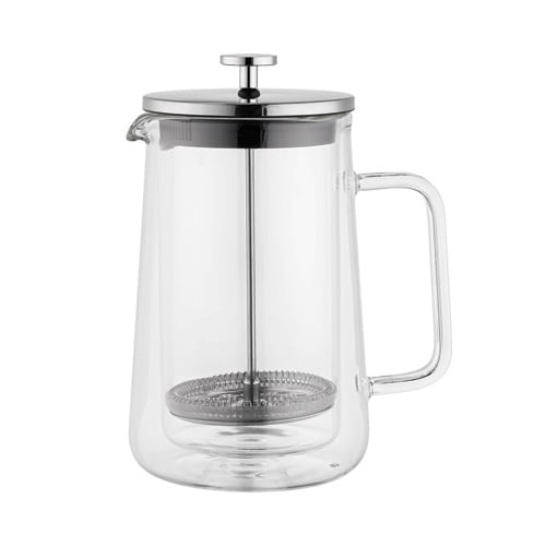 Aramoro Borosilicate Double Wall Glass Coffee & Tea Plunger With Glass Handle, 1L