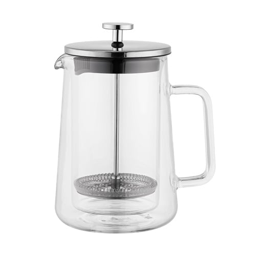 Aramoro Borosilicate Double Wall Glass Coffee & Tea Plunger With Glass Handle, 600ml