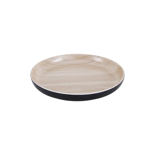 Zicco Melamine Round Plate Ø22.6xH2.2cm, Black Wood Grain