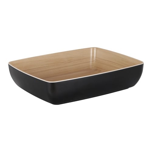 Zicco Melamine Rectangle Deep Bowl L32.5xW26.5xH7.5cm, Black Wood Grain