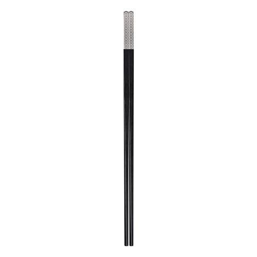 Zicco PPS Chopsticks L25.5cm, Black Colour With Stainless Steel Wave Pattern Cap, 10Pairs/Box