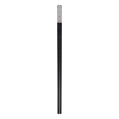 Zicco PPS Chopsticks L25.5cm, Black Colour With Stainless Steel GRass Pattern Cap, 10Pairs/Box