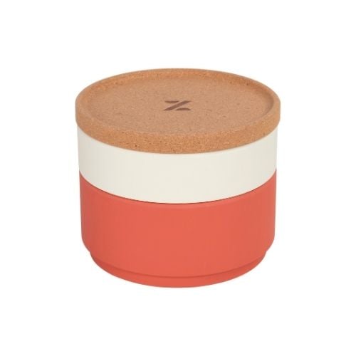 Zicco Melamine Two Layers Round Storage Box With Lid Ø14xH11cm, Ivory White & Red, Dynasty