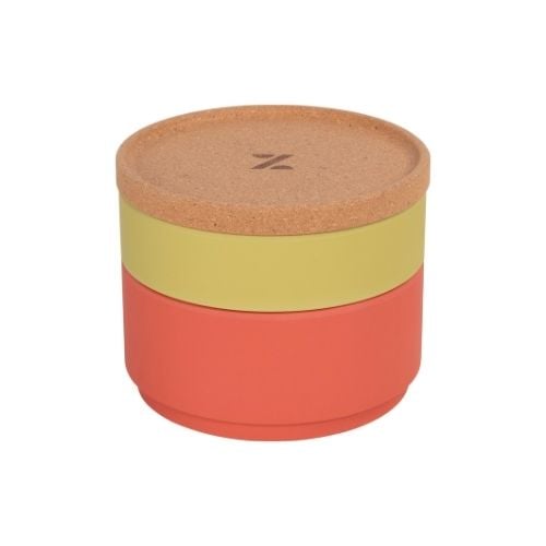 Zicco Melamine Two Layers Round Storage Box With Lid Ø14xH11cm, Pistachio Green & Red, Dynasty