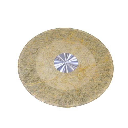 LAZY SUSAN GLASS WITH SILVER BASE RING DUCK BEAK EDGE 80cm, TH: 10mm, WAVY DARK GOLD THREAD