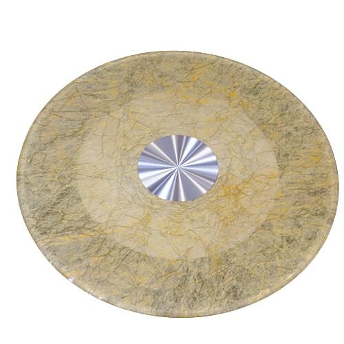 LAZY SUSAN GLASS WITH SILVER BASE RING DUCK BEAK EDGE 90cm, TH: 10mm, WAVY DARK GOLD THREAD