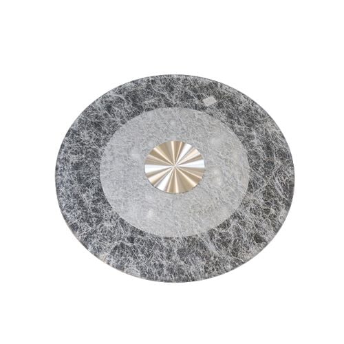 LAZY SUSAN GLASS WITH SILVER BASE RING DUCK BEAK EDGE 80cm, TH: 10mm, WAVY DARK GREY THREAD