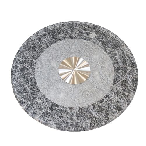 LAZY SUSAN GLASS WITH SILVER BASE RING DUCK BEAK EDGE 90cm, TH: 10mm, WAVY DARK GREY THREAD