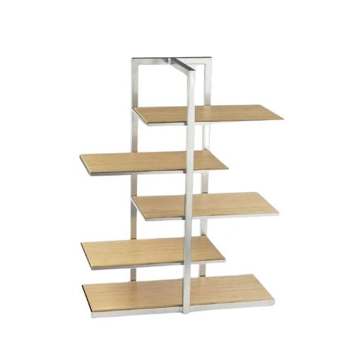 Cal-Mil Metal 5 Tier Display Stand With Bamboo Shelves W71xW34xH91cm, Silver Frame & Natural Shelves