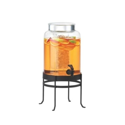 Cal-Mil Soho Round Glass Beverage Dispensers With Ice Chamber Ø12xW10xH20½", 2Gal, Black