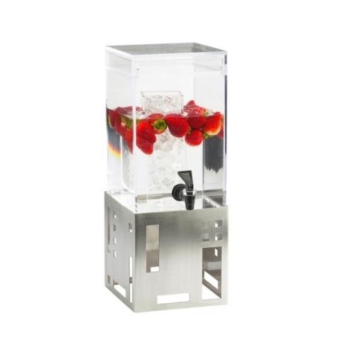 Cal-Mil Stainless Steel Acrylic Sq Beverage Dispenser With Ice Chamber W7½xD9½xH17¾", 1.5Gal