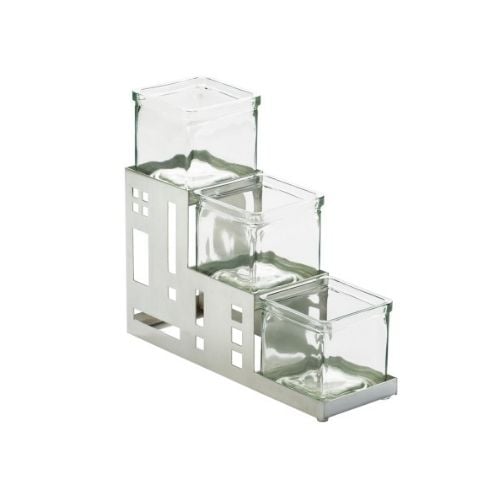 Cal-Mil Stainless Steel Squared 3 Jar Display 4Wx12Dx10½H"
