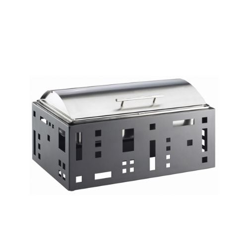 Cal-Mil Rectangle Chafer With Stainless Steel Lid & Black Stand W23xD15xH9.1/4", Squared Collection