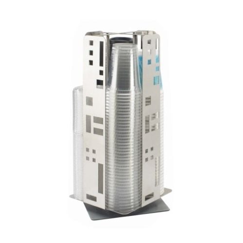 Cal-Mil Stainless Steel Revolving Cup & Lid Dispenser W8¼xD8¼xH18¼", White, Squared Collection