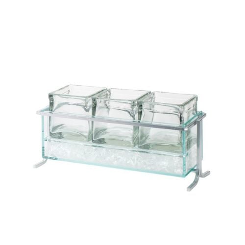 Cal-Mil Iron 3 Jar Condiment Holder With Inner Body For Ice & 3 Glass Jars W34xD14xH17.5cm, Platinum