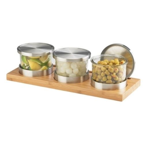 Cal-Mil Jar Display With Base, Jars, Solid Stainless Steel Lid & Cooling Pucks, W16xD6xH4, Bamboo