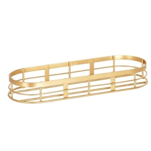 Cal-Mil Metal Oval Condiment Organizer With 3x16Oz Glass Jar L7¼xW17¼xH5", Brass Plated, Monaco