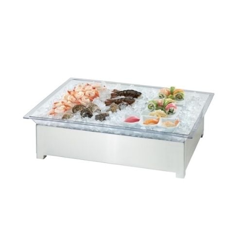 Cal-Mil Stainless Steel Ice Pedestal With Stand, Petg Ice Pan, Drainage Hose And Led Lighting, W28½xD20½xH8½