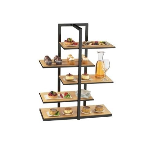 Cal-Mil Multi Level Shelf Display W28½xD13½xH36½, Black Frame, Bamboo