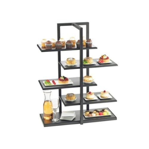 Cal-Mil Metal 5 Tier Display Stand With Bamboo Shelves W71xW34xH91cm, Black Frame & Shelves