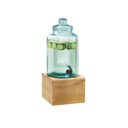 Cal-Mil Glass Beverage Dispenser With Wooden Base & Chamber W10¾xD11½xH22¾"