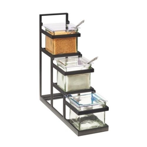 Cal-Mil Stair-Step Display With 3 Glass Jars Set, W14¾xD4½xH13½"