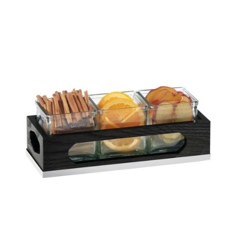 Cal-Mil Wooden Organizer Holder With 3 Glass Jars  W12¾xD5xH5¼", Cinderwood