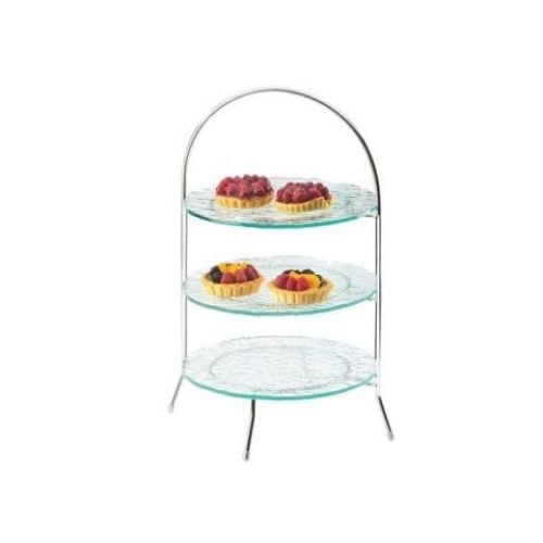 Cal-Mil Glacier 3 Tier Plate Display, 11.3/4Wx11.3/4Dx20"H, Chrome