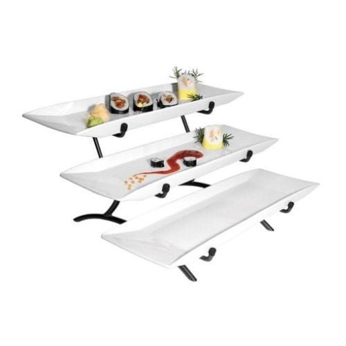 Cal-Mil 3 Tier Prestige Porcelain Wide Frame Stand, W23xD18xH12, Black