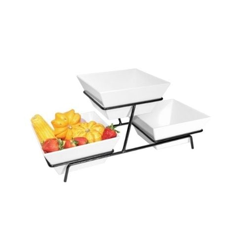 Cal-Mil 2-Tier Bowl Display With 3 Melamine Bowls, W9xD25xH11, Black