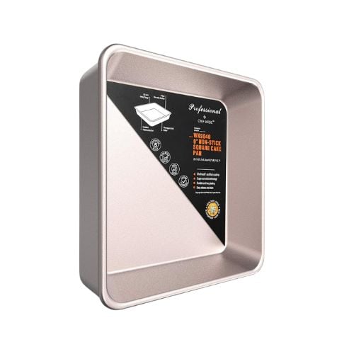 Chefmade Master Non-Stick Square Cake Pan 9" L24xW24xH5cm, Thickness 0.8mm, Champagne Gold